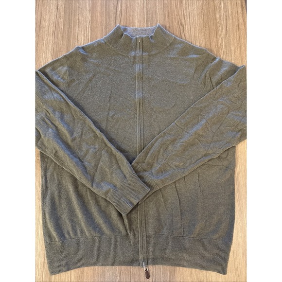 N.PEAL Sweater Mens Large Cashmere Green Knit Quarter Zip Pullover Jumper Preppy - Picture 1 of 15